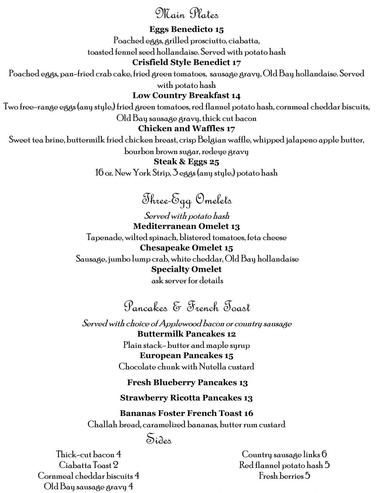 Brunch Menu for Basta Pasta in Perry Hall, MD Italian & Seafood Cuisine